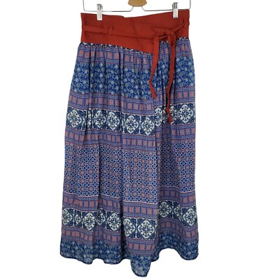 Moussy Blue Burgundy Midi Floral Geometric Wrap Skirt 2 Boho Cottagecore