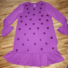 Girls Lands' End Kids Dress Polka Dots Purple Sequence Size 10-12 Christmas