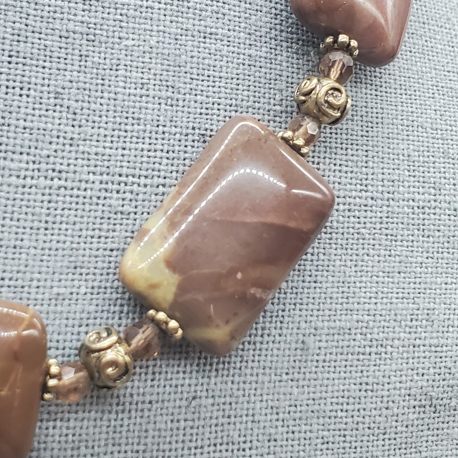 Brown Jasper Necklace Rectangular Bead Toggle Cla… - image 4