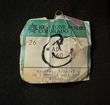 KEYSTONE/NORTH PEAK/ARAPAHOE 1/26/1993 Ski Lift Ticket COLORADO Souvenir Travel