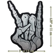 Finger Devil Skull Bones Rock Biker Motorcycle Sew Iron on Patch Embroidered DIY