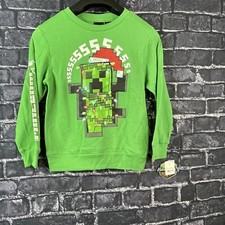 Mad Engine Minecraft Boy's Small Sweatshirt Creeper Santa Hat Lights