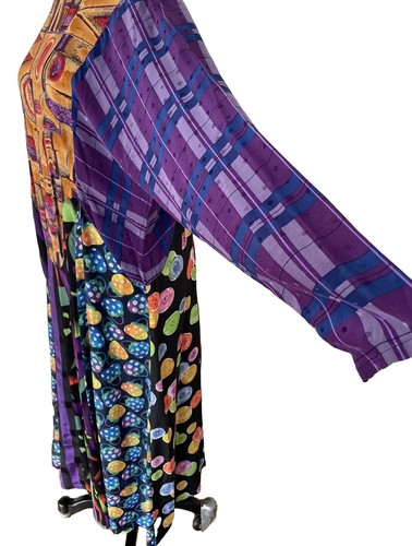 CONNIE FAILS Womens XL DRESS Purple Unique Mix Print Long Oversized Rare Vintage - Picture 6 of 16