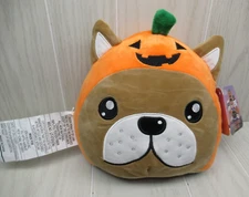 Idea Nuova plush tan puppy dog head Harvest Pumpkin round squishy pillow toy