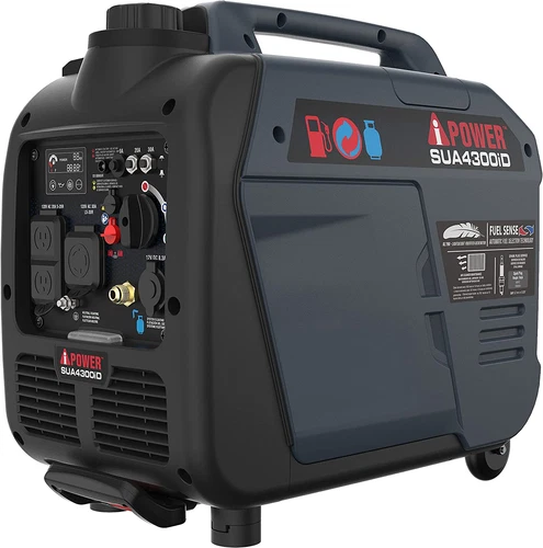 A-iPower 4,300-W Quiet Portable RV Ready Dual Fuel Inverter Generator, CO Sensor