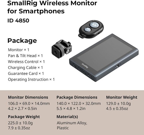 SmallRig Wireless Video Monitor (Built-in 1500mAh battery) for Phone 4850 - Zdjęcie 8 z 8