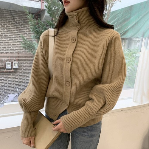 Women Sweater Knitted Coat Jacket Cardigan Jumper Puff Sleeve Casual Loose - Picture 10 of 16