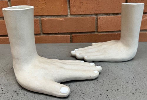 Set Vintage Sculptural Left Hand Ceramic Planters Vases Modern Art Pottery MCM - Picture 4 of 11