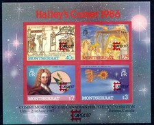 MONTSERRAT 1987 Halley's comet w CAPEX '87 overprint normal MS and IMPERFORATED
