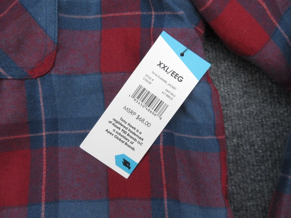 Tony Hawk Chamarra Para Hombres XXL 2XL Azul Rojo Acolchada a Cuadros Cremallera Completa Con Capucha NUEVA Foto 2 de 4
