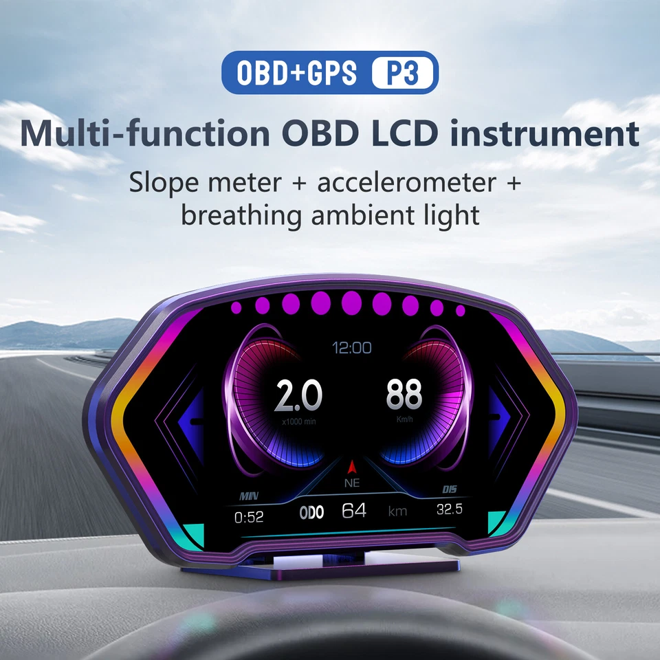 OBD +GPS HUD Car Head Up Display Digital Tachometer Speedometer Odometer Clock - Image 4 of 4