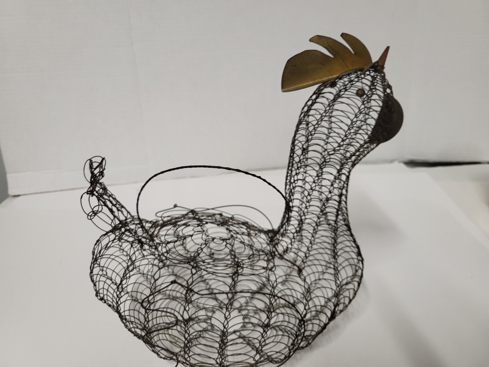 Cesta de huevos de pájaro pavo pollo alambre campo francés vintage con tapa y mango