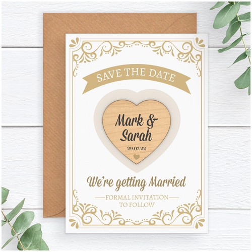 PERSONALISED Classic Wedding Save The Date Cards Wood Fridge Magnets Vintage - Picture 8 of 9
