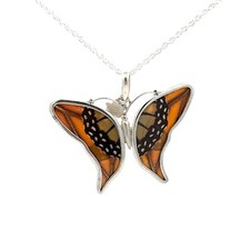 .950 Silver Natural Butterfly Wing Necklace-Butterfly 50 x42 mm .925 / 18 inch 