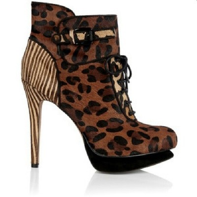 Leopard Boot 100% Leather Real Fur 