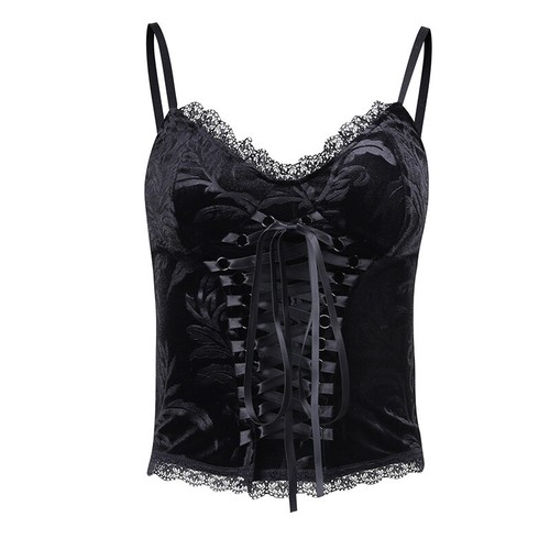 Damen Blumen Spitze Samt Tank Unterhemd Mieder Bandage Retro Gothic Punk Lolita - Bild 1 von 12