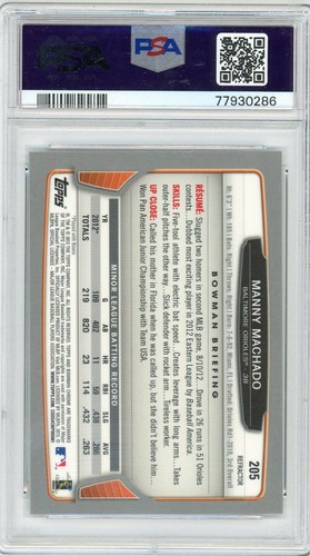 Manny Machado #205 (RC) - 2013 Bowman Chrome Rookie Refractor Card PSA 9 Mint - Picture 2 of 2