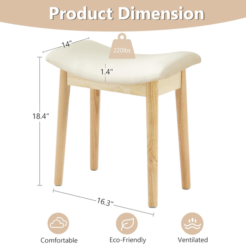 Vanity Stool Chair 18 Inch, Saddle Cushion Ottoman with Solid Wood Legs, Modern - Picture 2 of 8