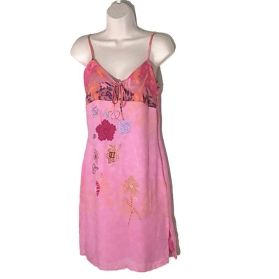 BOSTON PROPER 90s Size 4 Beading & Embroidery Embellished 100% Silk Pink Dress