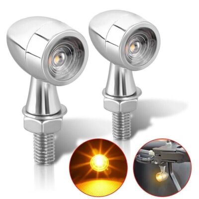 2x 8mm Amber Mini LED Indicators Turn Signal Blinkers Vintage Billet Type Chrome