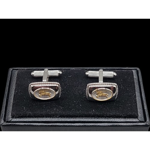 Burberrys London Mens Cufflinks Silver Plated Gold Tone Royal Knight Scene 1980s - Picture 4 of 12