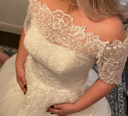 Beautiful Floor Length Ivory Wedding Dress With Corset Back.....uk 12 - Picture 8 of 8