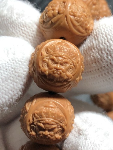 15mm Hedgehog Hand carved Four Dharma protectors of Buddhism Bracelet纯手工雕刻猴头四大护法 - Picture 7 of 12
