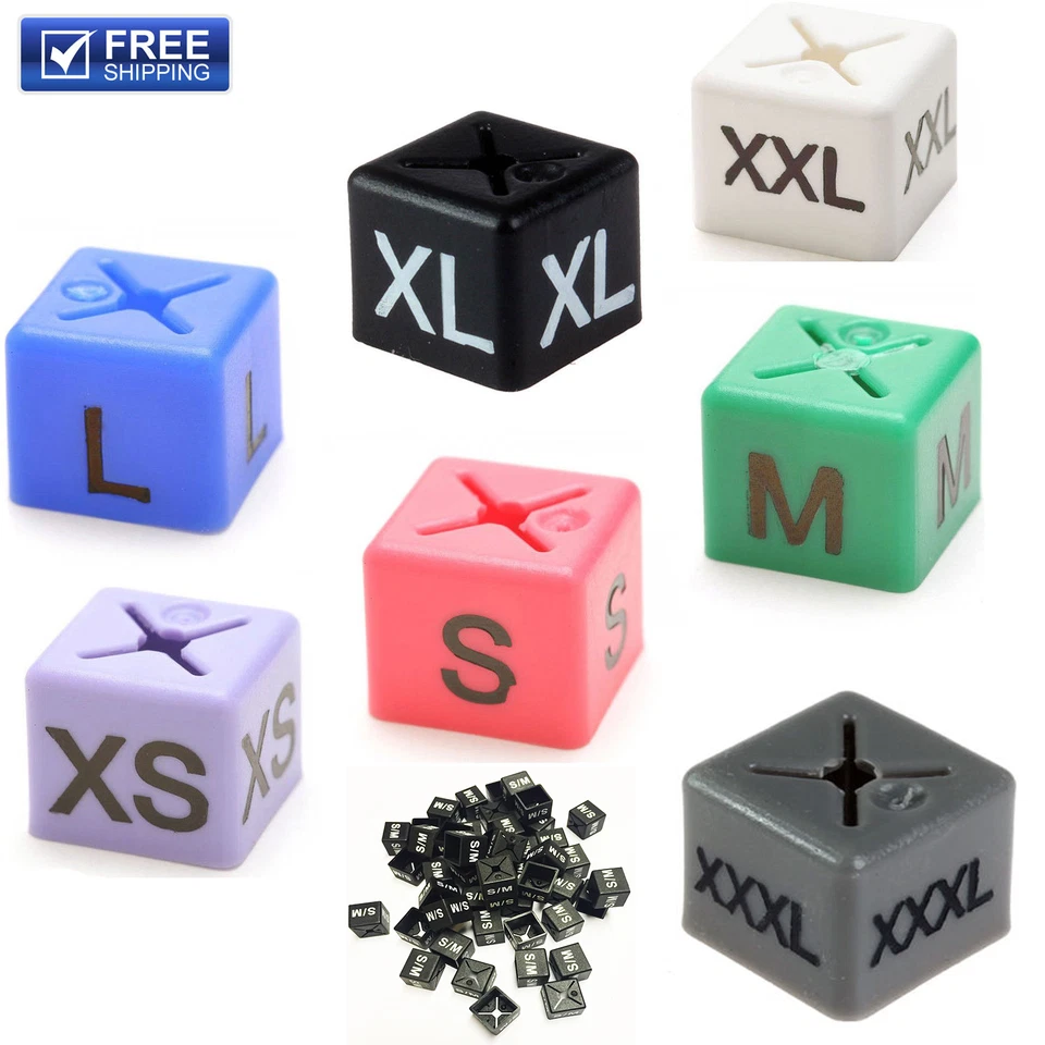 BRAND NEW GARMENT CLOTHES MARKER SIZE CUBES PACK OF 50 EACH SIZE XS,S,M,L,XL,XXL