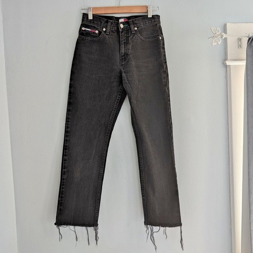 Vintage 90s Y2K Tommy Hilfiger Jeans Black Denim Cropped Distressed JRS Size 1 - Picture 9 of 10