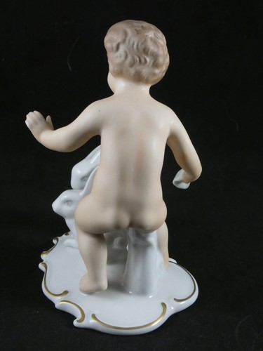 Wallendorf Cherub Putti Boy with Rabbits Porcelain Germany Figure Figurine - Picture 6 of 8