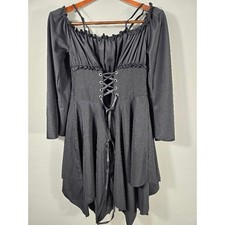 Romwe Black Long Sleeve Corset Mini Dress Ruffle Gothic Party L