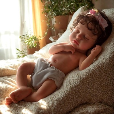 BABESIDE Lucy 12'' Realistic Silicone Sleeping Baby Infant Girl Hair Transplant