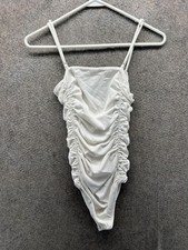 Free People Bodysuit Womens Small White Ruched Adjustable Strap Ribbed Stretch
