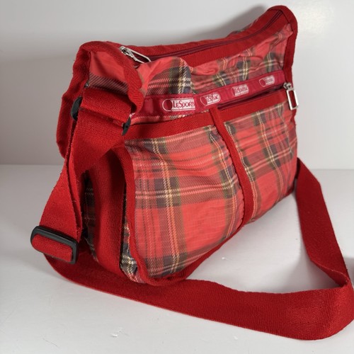 LeSportsac Weekender Medium Messenger Crossbody Bag Pouch Red Plaid Christmas - Picture 3 of 12