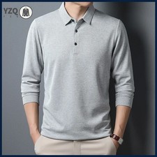 Men's Business Casual Polo Long Sleeve T-shirt Summer Comfortable Solid Cotton