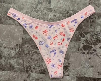 VICTORIA'S SECRET PINK HOTDOG FIREWORK PATRIOTIC SEAMLESS HIGH LEG THONG PANTIES