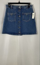 Maeve Anthropologie Women's Blue Denim Button Front Rhinestone Bow Skirt NWT 12