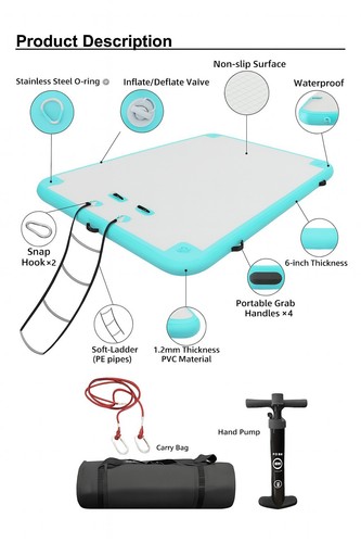 Piattaforma gonfiabile galleggiante 8x5 piedi jet ski zattera con scala e pompa spedizione USA - Foto 9 di 18