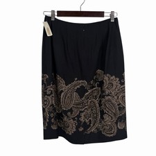 Talbots Collections Wool Silk Skirt 8 Straight Black Paisley Print VTG 80's