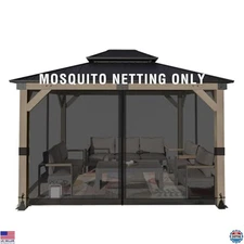 Aoodor 12x14 ft Black Gazebo Mosquito Netting - 4-Panel Sidewalls with Zippers