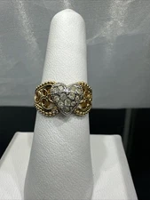 Epiphany Diamonique Platinum Clad Heart Ring Romantic Scroll Detail 6.75