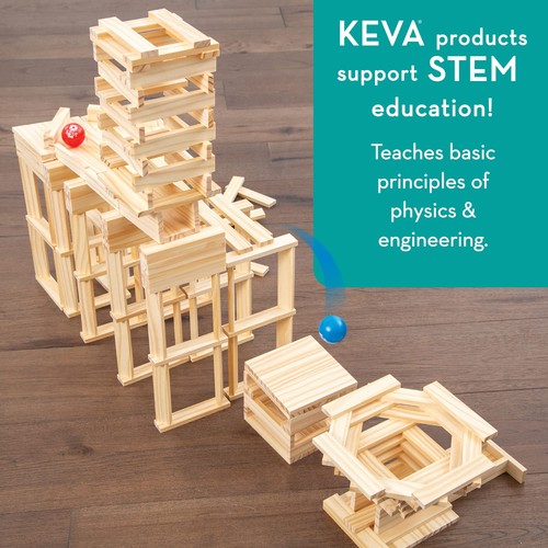 KEVA Contraptions, Set di Costruzioni in Blocchi di Legno, Kit Corsa in Marmo, Include 2 Bal... - Foto 4 di 7