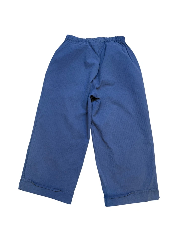Pantalones cortos de lino para mujer pequeños de algodón con textura azul pierna ancha Foto 2 de 4