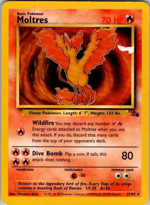 Moltres 27/62 Fossil Rare LP Pokemon TCG