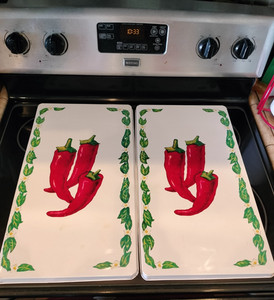 Vintage 1995 Set Of Two Red Chili Peppers Metal Tin Double-Burner Stove Covers