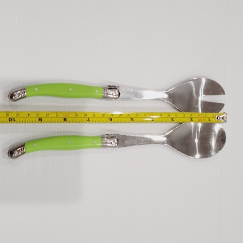 Vintage Laguiole Jean Dubost Salad Serving Spoon & Fork 2 Piece Set France Green - Picture 2 of 5