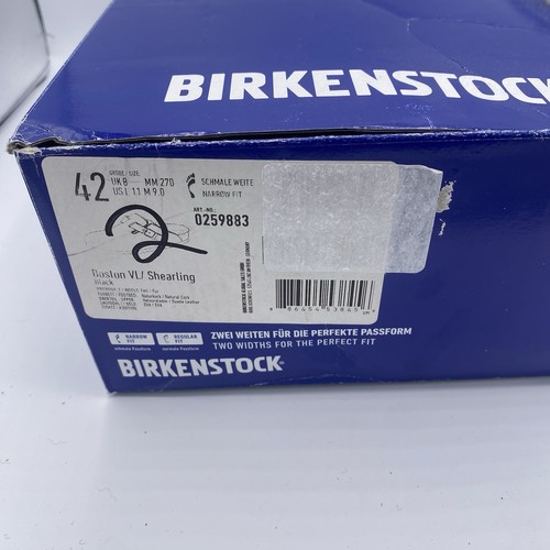 Zuecos Birkenstock Boston de piel de oveja negros calce estrecho para hombre talla 42 9-9,5 EE. UU. Nuevos - Imagen 11 de 13
