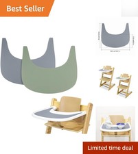 Easy-Clean Silicone High Chair Tray Mats - 2-Pack for Tripp Trapp Grey/Green