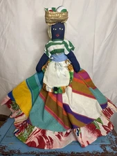 VINTAGE 1987 16” JAMAICAN CARIBBEAN FABRIC RAG  DOLL  FRUIT BASKET Handmade