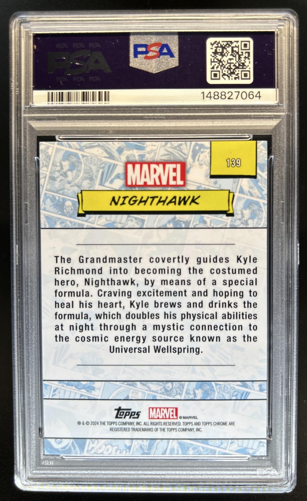 2024 Topps Chrome Marvel Sapphire Nighthawk Purple Refractor #/15 PSA 10 view 2